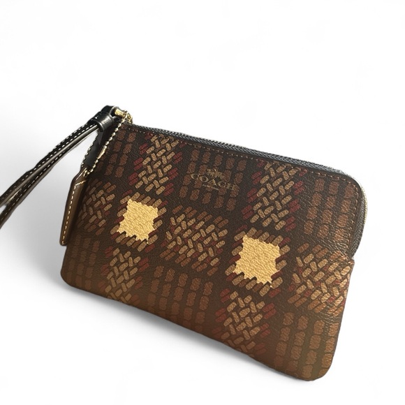 💖 NWT Coach Brushed Plaid Corner Zip Wristlet ✨ Brown Multi Chic - Picture 4 of 6